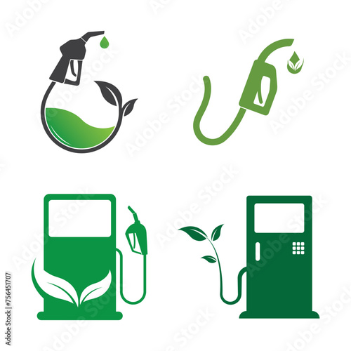 Bio fuel logo. Ecological fuel icon. Green eco pump. Petrol station sign. Green leaf pump. Vector illustration flat design.