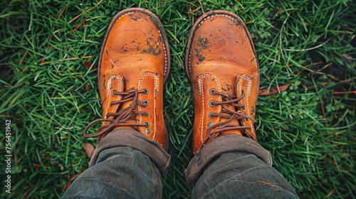 Persons Boots Close Up in Grass