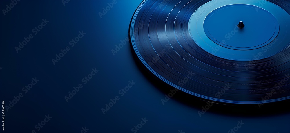 Vinyl record isolated on a dark blue background. Music and vintage concept. Product macro shot for wallpaper, poster, banner with copy space Vinyl record isolated on a dark blue background. Music and vintage concept. Product macro shot for wallpaper, poster, banner with copy space