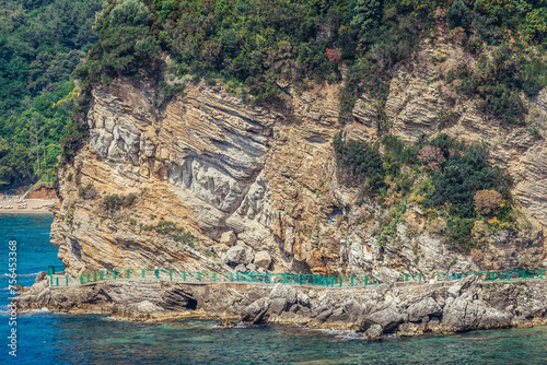 Path to Mogren beach along cliff in Budva  Montenegro