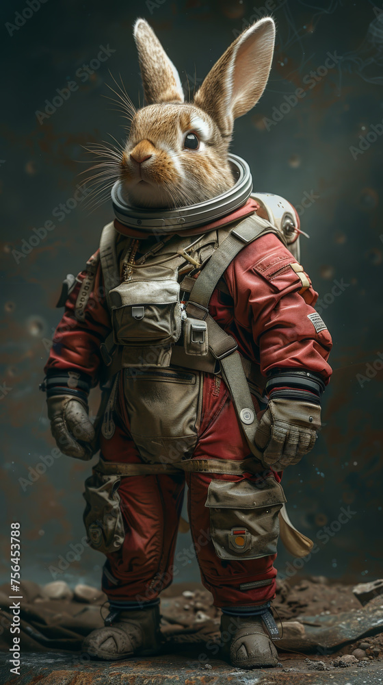 A rabbit in a spacesuit is on the moon high-resolution A rabbit in a spacesuit is on the moon high-resolution