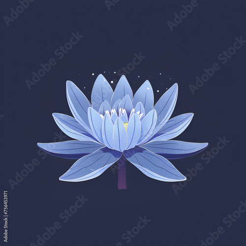 Elegant lotus flower on deep blue background. Beautiful floral Illustration.