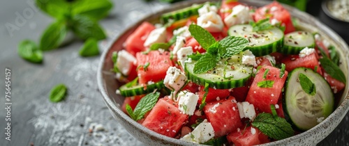 Bowl of Watermelon and Cucumber Salad