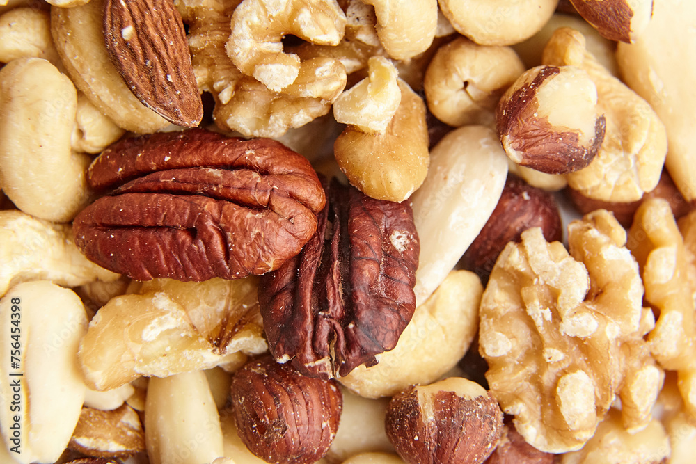 Extreme close-up showcasing the textures and variety of mixed nuts