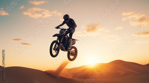 Motorcycle racer. Off-Road Race bike in action in a desert photo