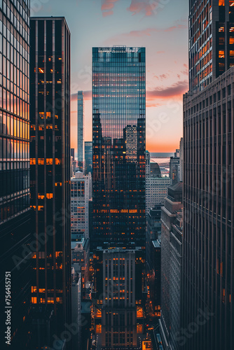 A skyscraper in a city