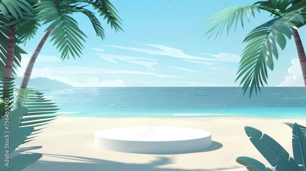 Tropical Beach With Palm Trees and Round Object