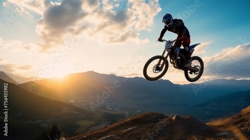 Motorcycle racer. Off-Road Race bike in action in mountains
