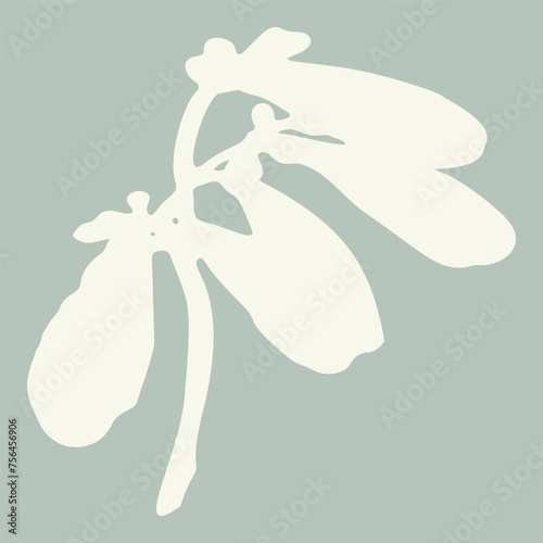 Handmade linocut sprig wildflower vector motif clipart in folkart scandi style. Simple monochrome block print shapes with woodcut white chic effect.