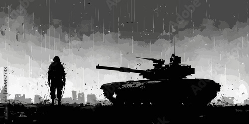 Outlined vectorized silhouettes of armored tanks, depicting military vehicles for defense