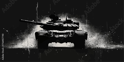 Outlined vectorized silhouettes of armored tanks, depicting military vehicles for defense