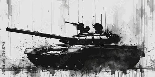 Outlined vectorized silhouettes of armored tanks, depicting military vehicles for defense photo