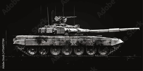 Outlined vectorized silhouettes of armored tanks, depicting military vehicles for defense