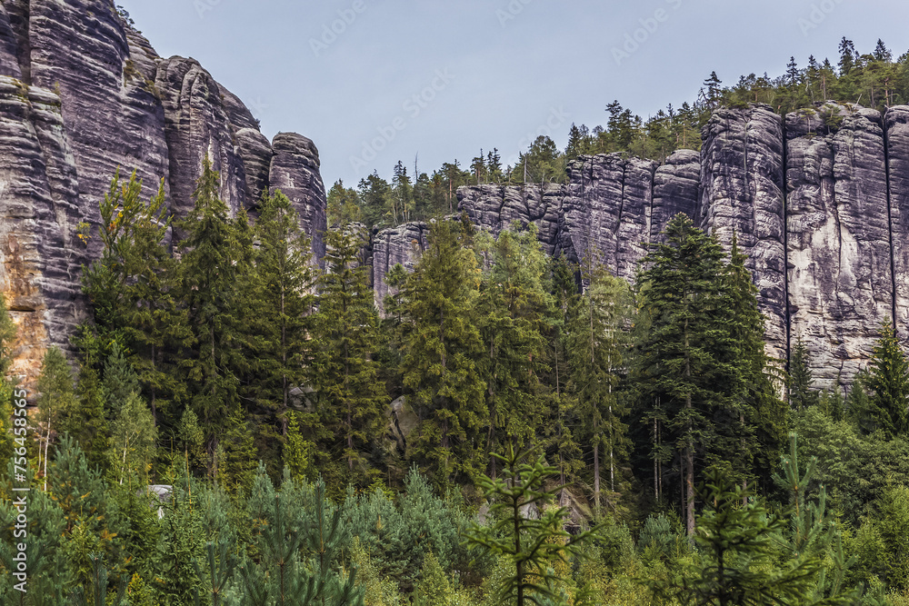 Rocks called Temple Wall in Adrspach-Teplice Rocks park near Teplice nad Metuji town in Czech Republic