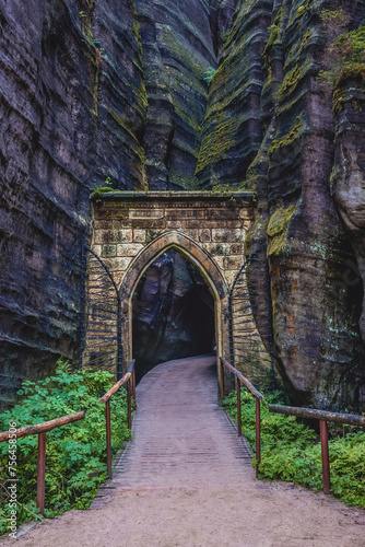 Entrance to rock city in Adrspach-Teplice Rocks national park in Czech Republic