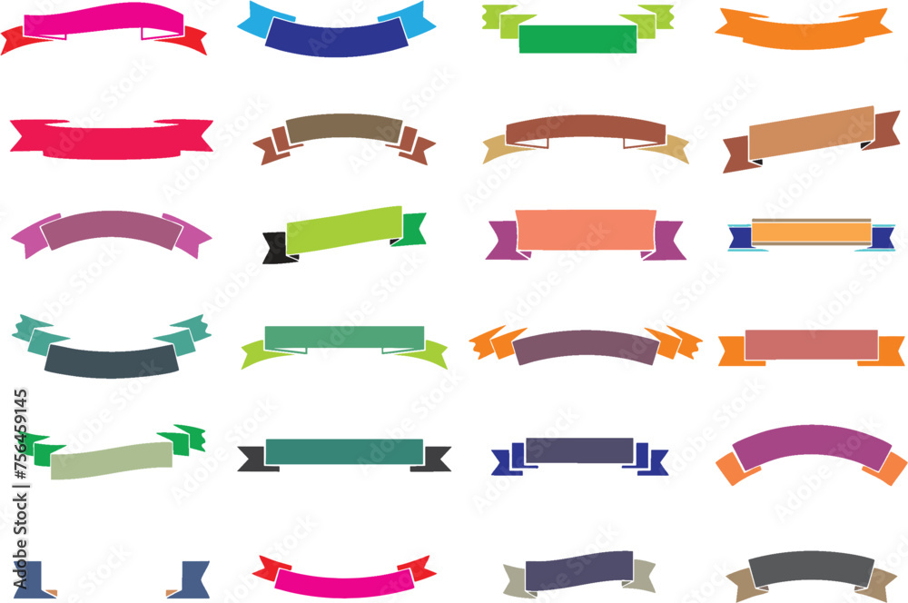 Colorful ribbon banners set. Design elements for greeting cards, banners, invitation card. Multipurpose poster and banner icons. Designing, easy to reuse in business promotion printing. eps 10