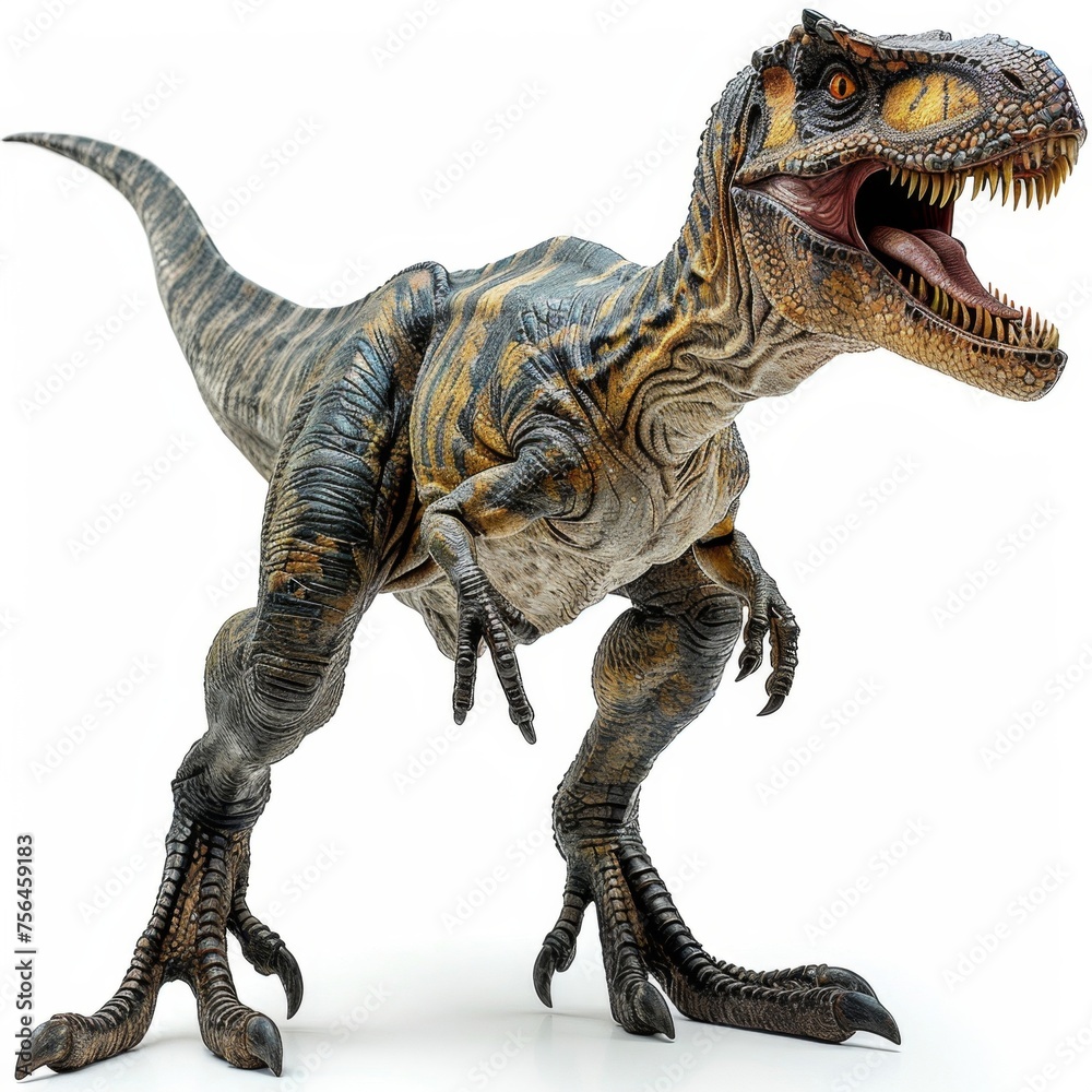 Fototapeta premium Toy Dinosaur Roaring on White Background