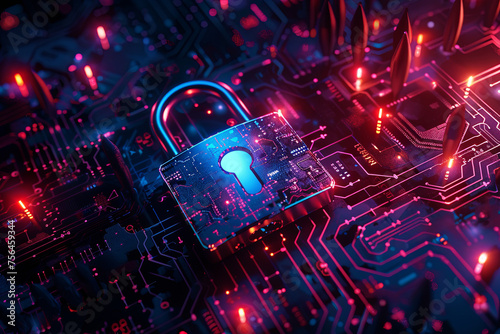 A padlock icon on a digital background regarding the cybersecurity photo