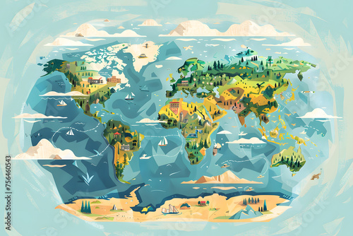 Illustration der Weltkarte: Globales Verständnis und geografische Vielfalt