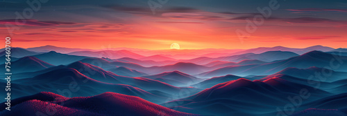Drawing landscape mountain on sunset sky abstract background. Generative ai. © tonktiti
