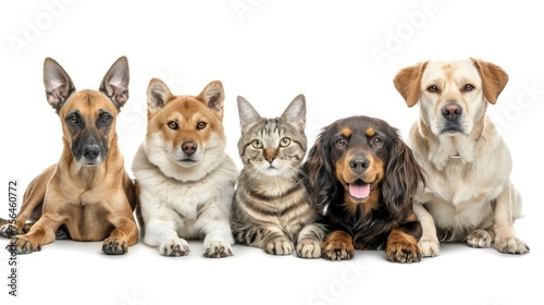  Assorted Dogs and Cats Posing Together on White and Plain Backgrounds 