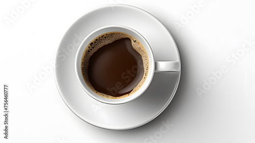 top view a cup of espresso coffee isolated on white 