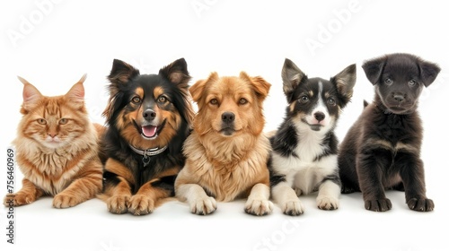"Assorted Dogs and Cats Posing Together on White and Plain Backgrounds" © Famahobi