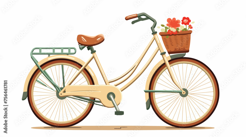 A vintage bicycle with a woven basket embodying 
