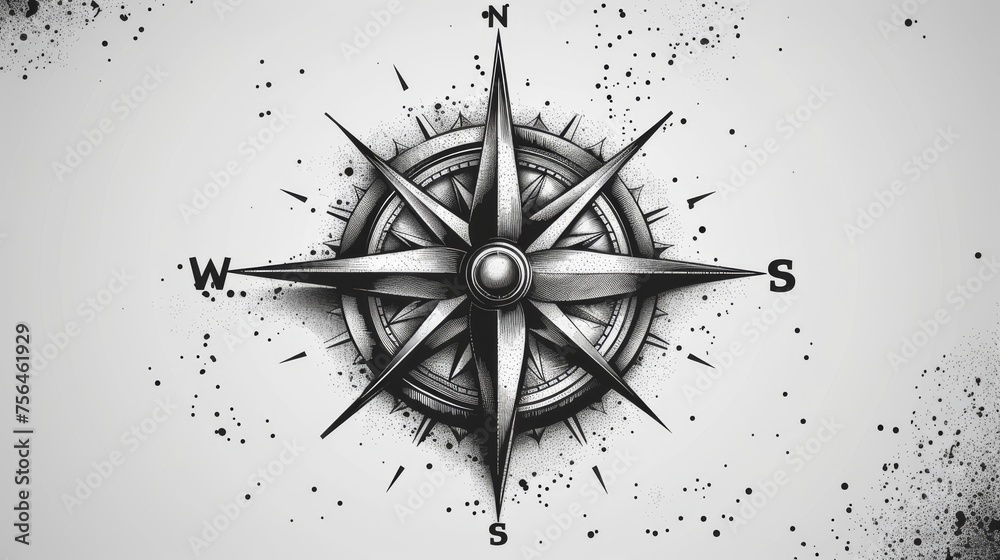 compass rose and compass - obrazy, fototapety, plakaty 