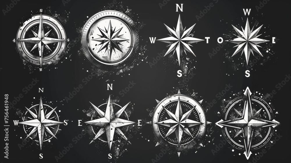 compass rose and compass - obrazy, fototapety, plakaty 