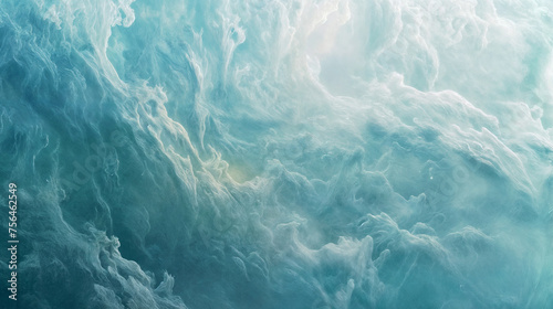 A painting depicting waves in shades of blue and white crashing in the ocean
