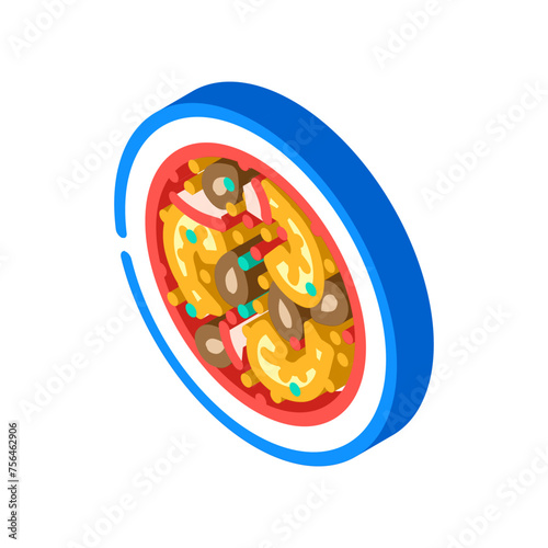 seafood paella sea cuisine isometric icon vector. seafood paella sea cuisine sign. isolated symbol illustration