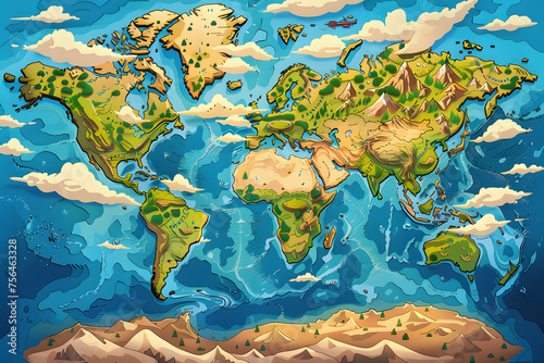 Illustration der Weltkarte: Globales Verständnis und geografische Vielfalt