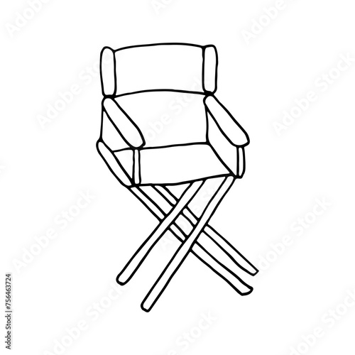 Director's chair. Movie. Doodle. Vector illustration. Hand drawn. Outline.