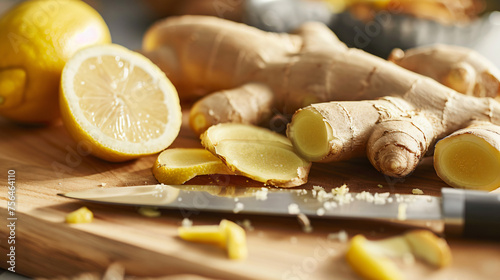 Freshly cut ginger and lemon © Pic