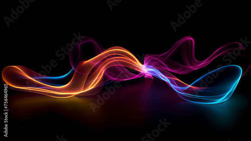 Neon abstract light drawing. Artistic, dramatic, colorful light lines on black background