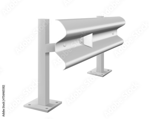 Metallic road barrier fence, isolated on white background. Design elements of the guardrails. Realistic 3d roadblock for safety on highway. Vector illustration