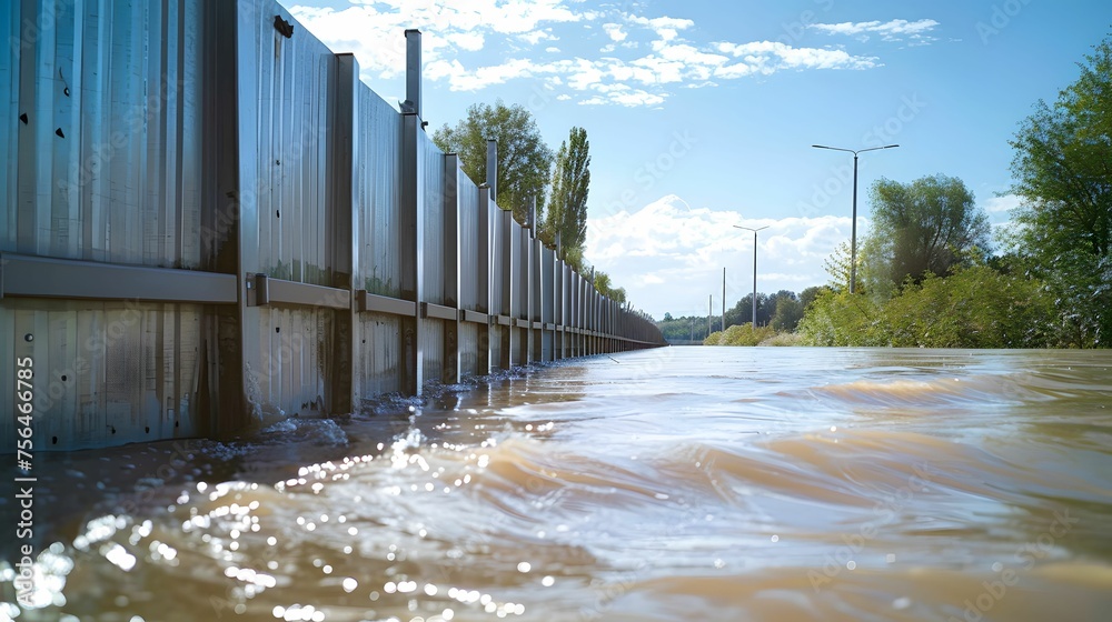 Flood defense barrier construction - obrazy, fototapety, plakaty 