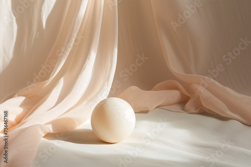 Beige Sphere Resting on White Sheet