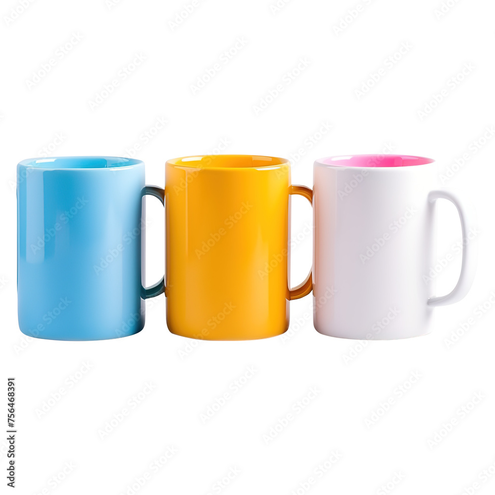 Three colorful plastic cups isolated on transparent background, colorful cups, clipping path, png Three colorful plastic cups isolated on transparent background, colorful cups, clipping path, png