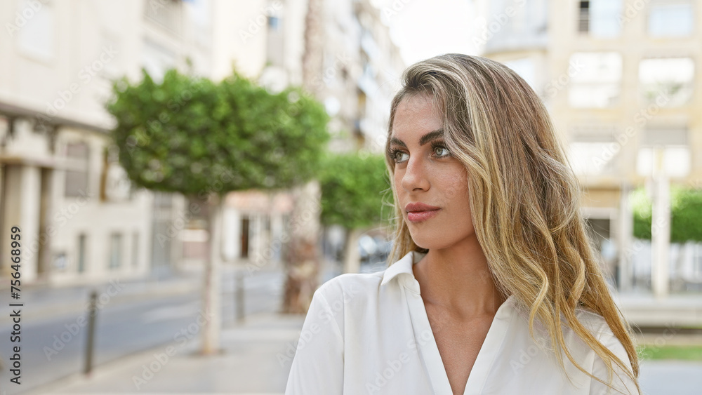 Attractive blonde woman in fashion-forward, casual indoors giving off cool vibes, firmly concentrated yet relaxed. his expression, serious, as eye beams pierce the hazy city streets. Attractive blonde woman in fashion-forward, casual indoors giving off cool vibes, firmly concentrated yet relaxed. his expression, serious, as eye beams pierce the hazy city streets.