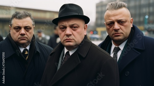 Russian mafia in the 90s. Crime boss with friends. Bandits in Russia. Bratki