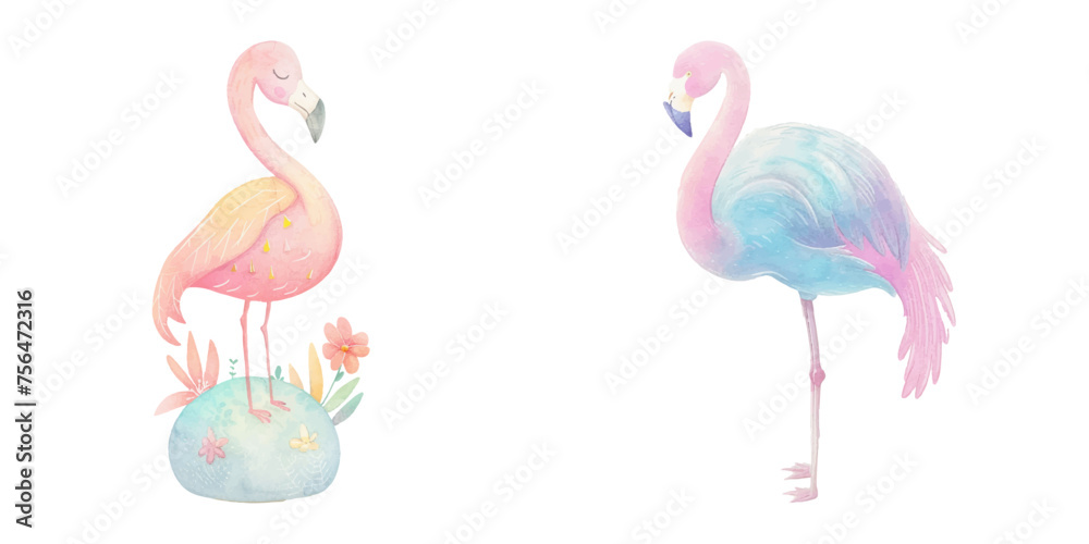 Obraz premium cute flamingo watercolour vector illustration