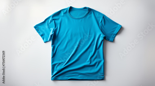 Blue t-shirt on white background. Mockup of t-shirt.