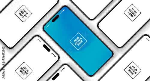 Realistic smartphone mockup. Mobile phone vector with isolated on white background. Device front view. 3D mobile phone with shadow. Realistic, high quality smart phone mockup for ui ux presentation.
