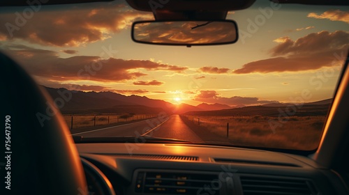 driving in the sunset
