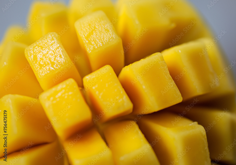 Mango fruit and mango cubes Mango fruit and mango cubes