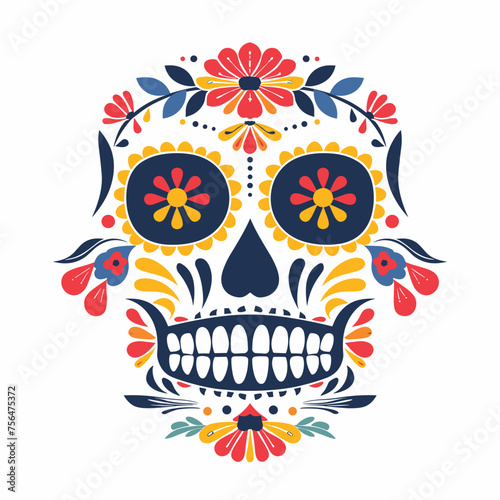 Day of the Dead Skull Artwork, vector graphic, minimalistic style, white background