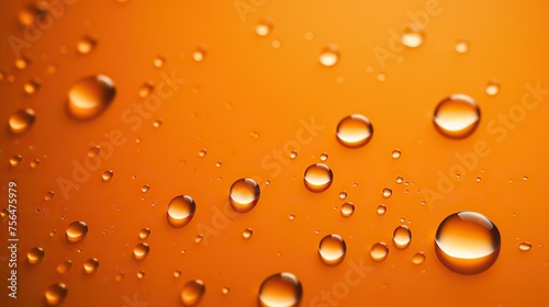 Clear water drops on orange background. Background texture concept