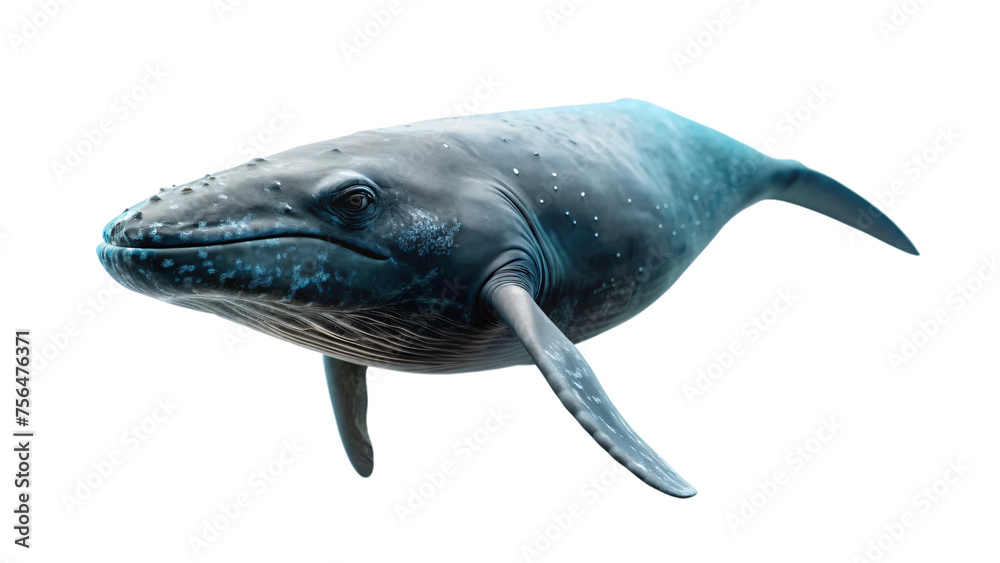 Fototapeta premium whale swimming in the blue ocean, isolated on white background